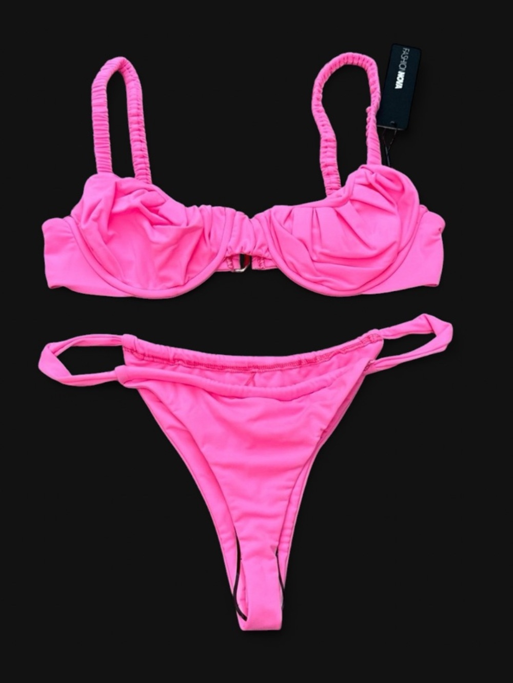 Pink Ruched Underwire Bikini Set - Picture 2 of 9